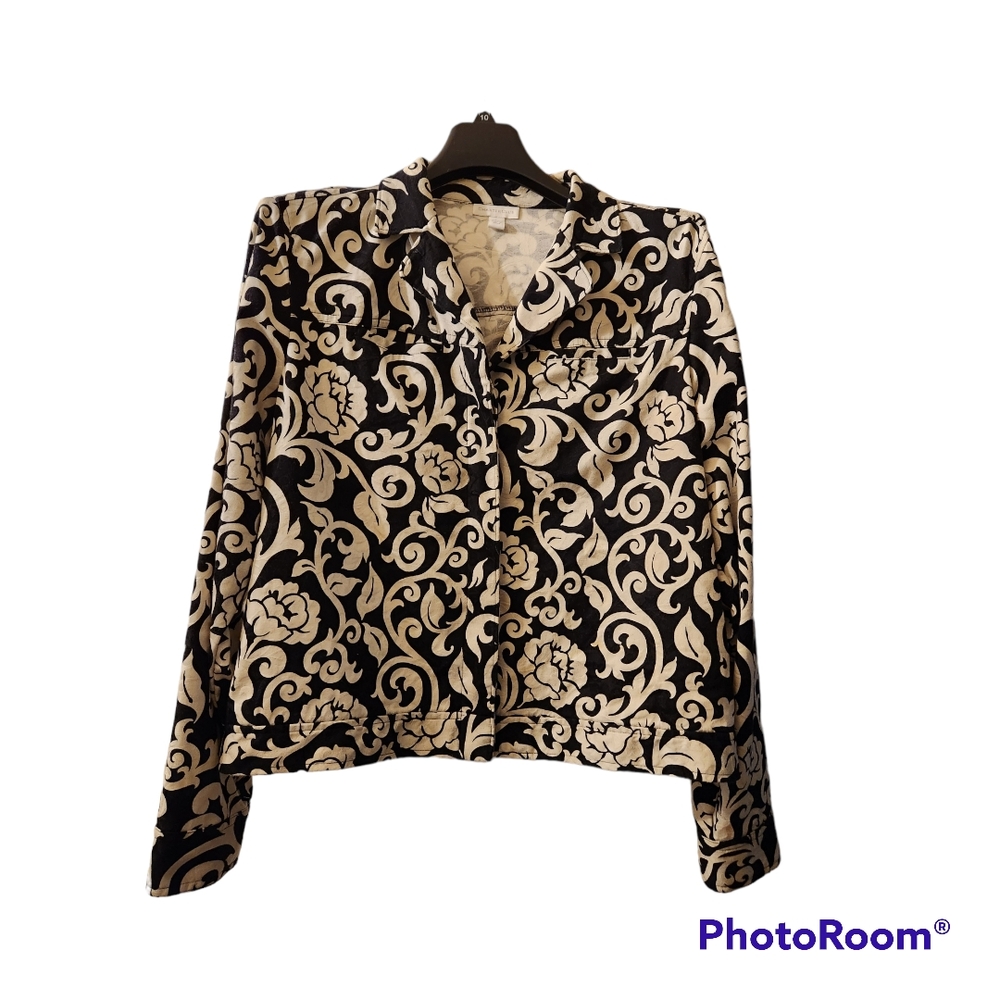Charter Club Cream Graphic Button Down Jacket